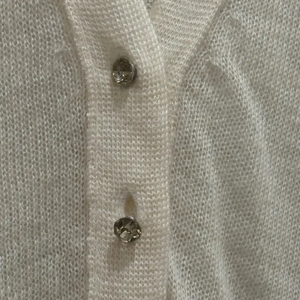 NEW J.Crew Cardigan Womens S Ivory Alpaca Merino Wool V-Neck‎ Rhinestone 33966 - Image 5