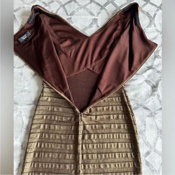 TADASHI SHOJI Metallic Bronze Gold Pleated Formal Cocktail Dress‎ Small - Image 11