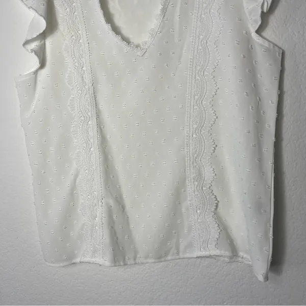 SHEIN VCAY Swiss Dot Guipure Lace Panel Ruffle Sleeve Blouse size Medium - Image 5