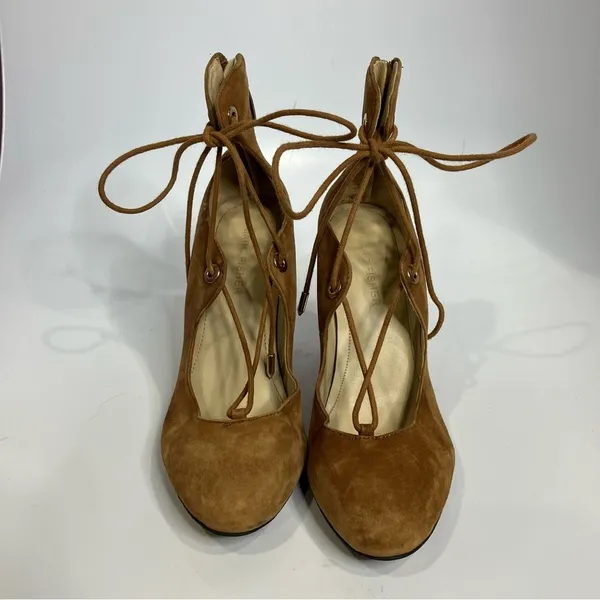 Marc Fisher Stevee lace up heels block heels‎ caramel size 7.5 trendy dressy - Image 2