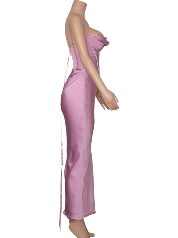 HOUSE OF CB Charmaine Corset Satin Maxi Dress, Pink, Small - Image 8