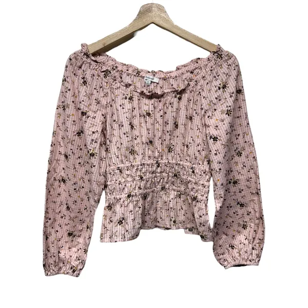 Madewell Sophia Top Bouquet Floral XS Pink Smocked Puff Sleeve Cottage Ruffle‎ - Image 2
