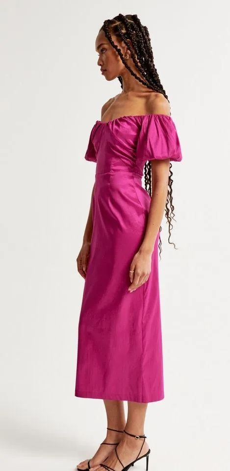 Abercrombie & Fitch Taffeta Off-The-Shoulder Midi Dress M - Image 3
