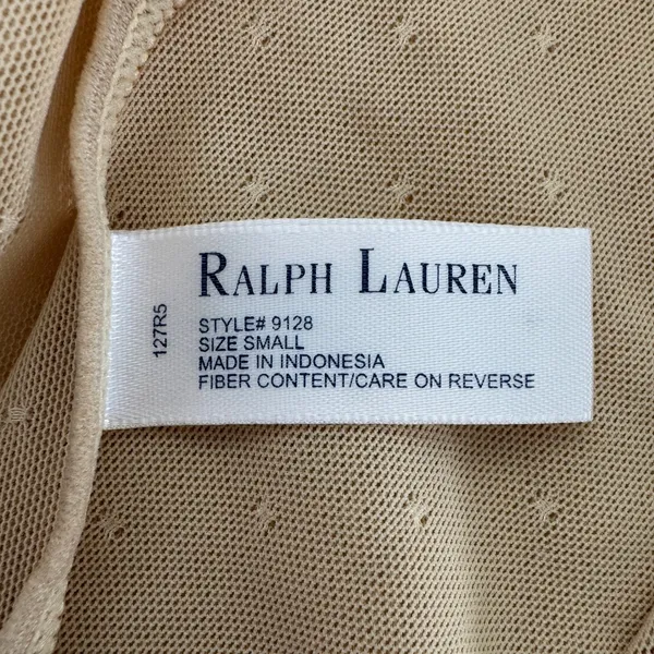 Ralph Lauren Pointelle Mesh Short‎ Sleeve Tee Small Beige Y2K Minimalist Chic - Image 6