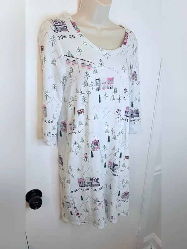 Soma XS Ski Town Nightgown Dress Aspen Vail Breckenridge Park City 3/4 Sleeve - Image 3