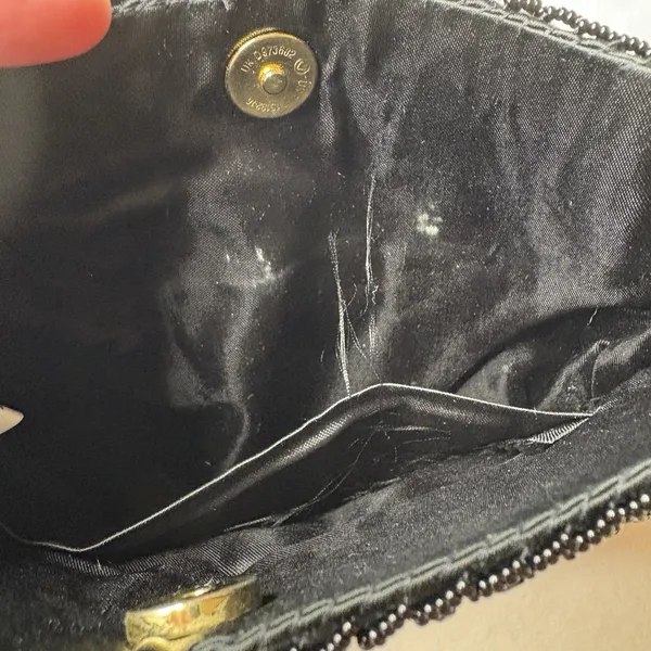 Vintage Black Beaded Shoulder Crossbody Fashion Bag 7.5" L x 6" H - Image 3