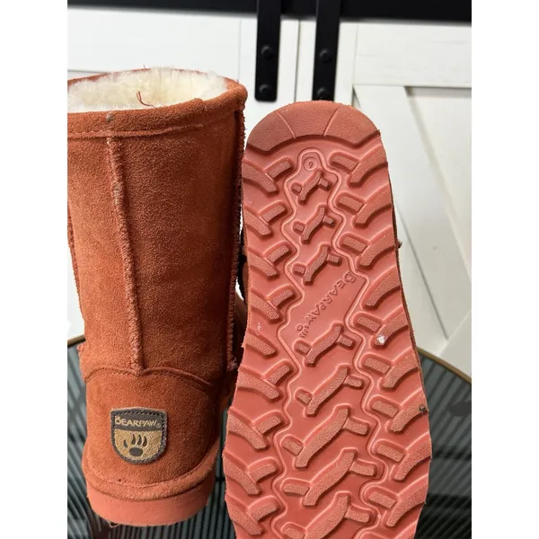 BEARPAW Elle Short 1962W Rust Orange Suede Sheepskin Winter Boots Women Size 6 - Image 12