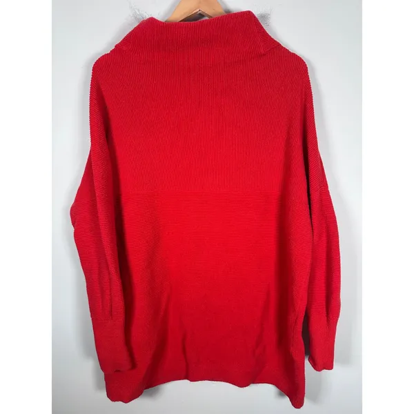 Free People Ottoman Slouchy Tunic Women Large Red Oversized Boho Ribbed Sweater - Image 6