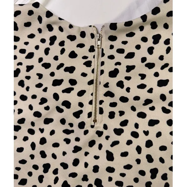 Melloday Dalmatian Print Short Sleeve Blouse Cream‎ Black Zip Back Small - Image 7