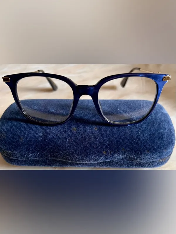 Gucci GG0110O 005 Women Blue Gold Rectangle Eyeglasses w/Case‎ Authentic - Image 4