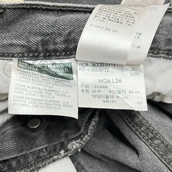 Levis 501 Original Fit‎ Straight Leg Jeans Faded Black Raw Hem W26 EUC Classic - Image 8