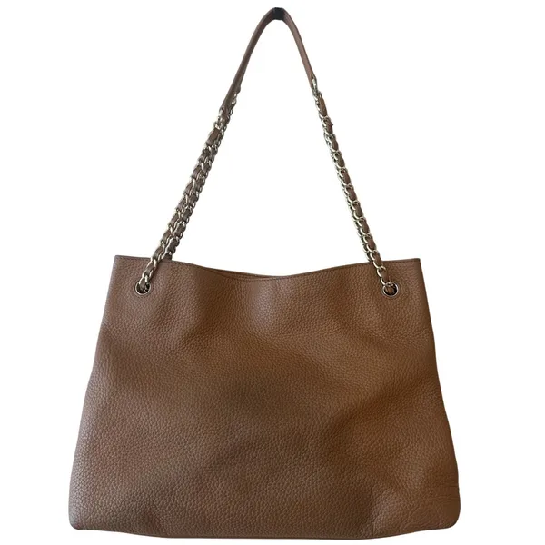 Tory Burch Pebbled Leather Chain Tote‎ Brown Camel Slouchy Bag - Image 2