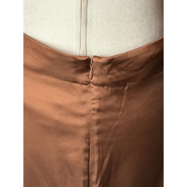 BHLDN Anthropologie Midi Dress Women Medium Brown NWT Satin Open Back Side Slit - Image 9
