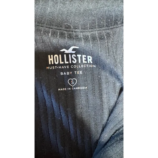 Hollister Must-Have‎ Collection Black Ribbed Collared Baby Tee Shirt Small - Image 2