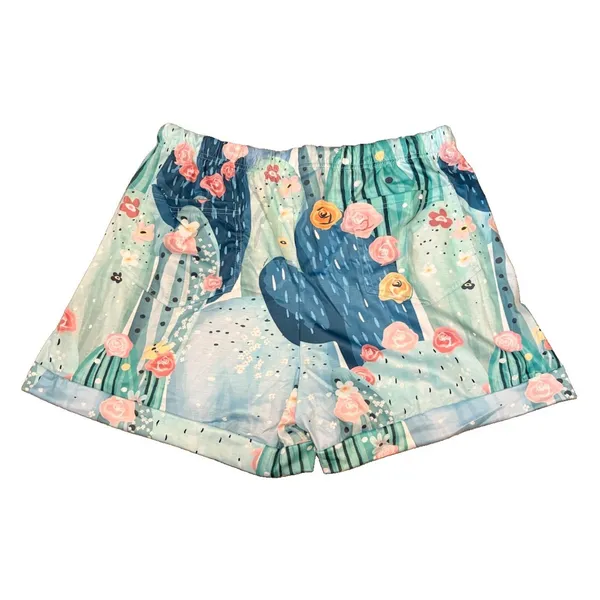 Women’s Multicolor Floral Cactus Lounge Shorts Elastic Waist Drawstring - Image 2