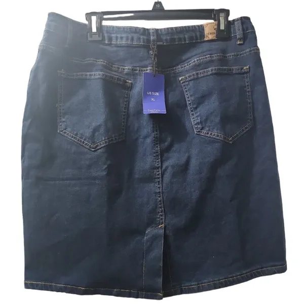 CHIC YATON Denim Skirt Dark Wash Stretch Casual‎ Classic XL - Image 2