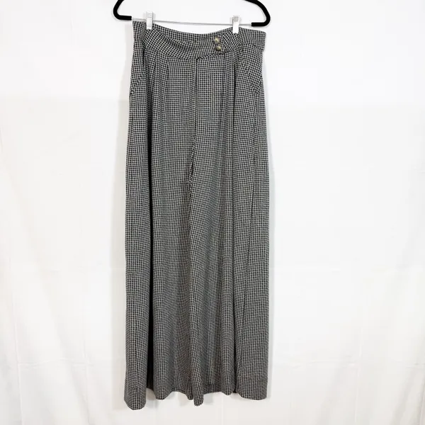 Free People Josie Houndstooth Wide Leg Pants Trousers Black White High Rise Boho - Image 3