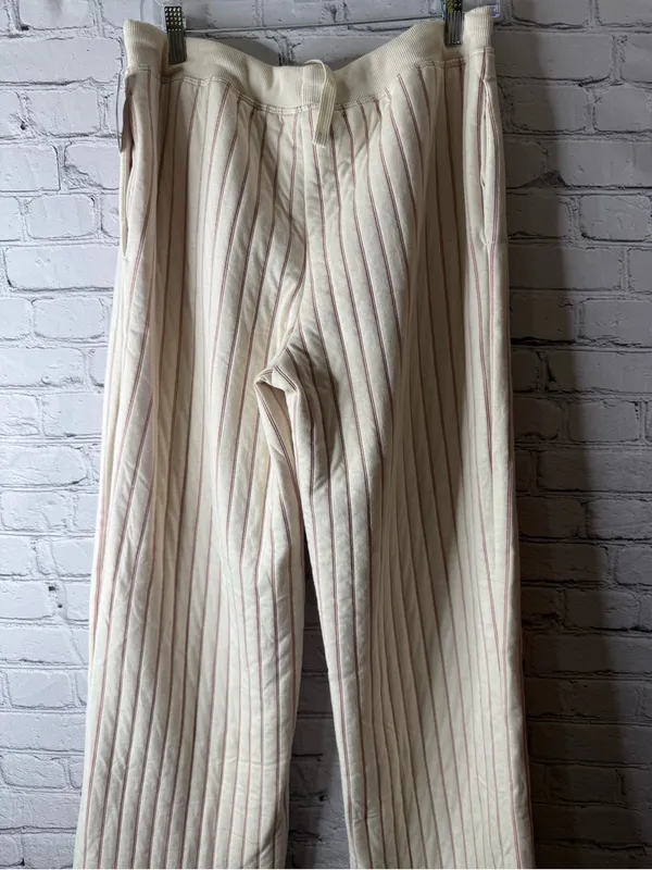 Nwt Aiden Cream Ribbed Lounge Pants with Subtle Tan Pinstripes size medium - Image 4