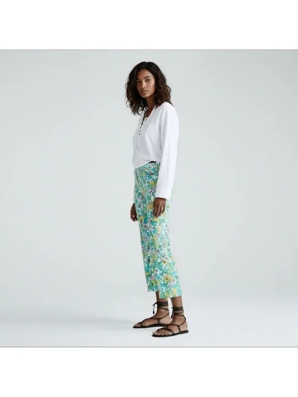 Zara High-Waisted Retro Floral Kick Flare Linen Pants Disco Cottagecore Sz 4 - Image 2