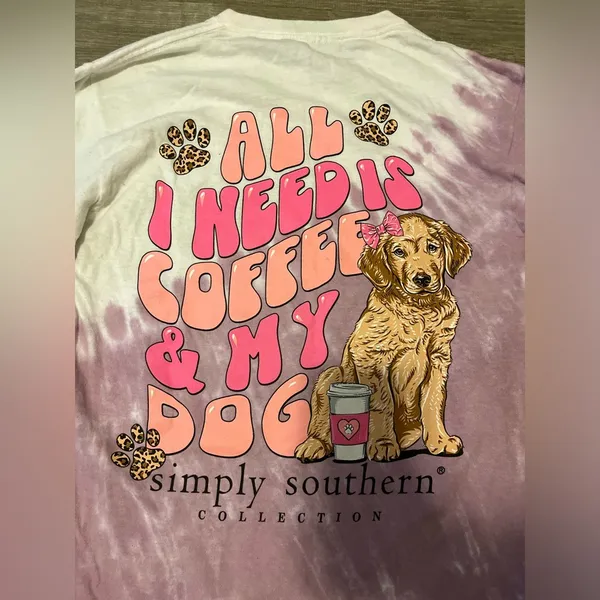 Simply Southern Long Sleeve Tie Dye Cotton Shirt Size S Dog Coffee - Image 7