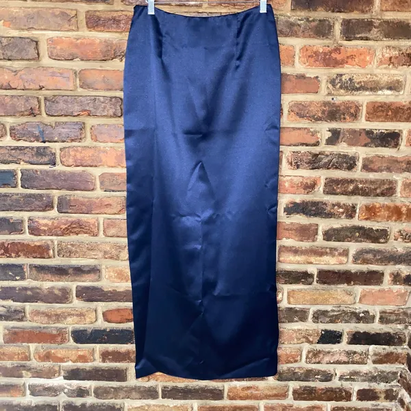 Nicole Miller Navy Blue Satin Evening Maxi Long Skirt Women's Size 6 - Image 4