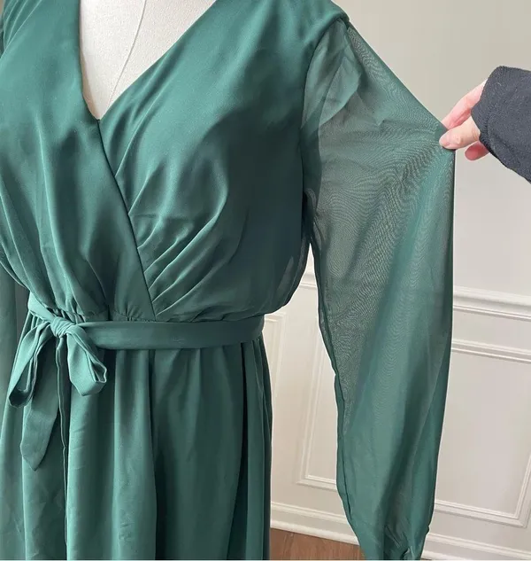 JJs House Dark Green Chiffon Long Sleeve Formal Gown Dress Prom Bridesmaid 10 - Image 6