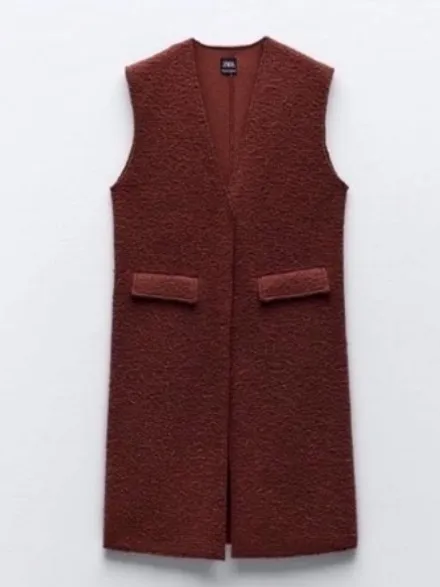 Zara Long Sleeveless Knit Vest - Deep Brick - Image 5