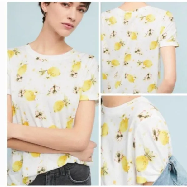 ANTHROPOLOGIE Vintage Flowers & Lemons T-Shirt by MEADOW RUE ~ Women's LARGE - Image 2