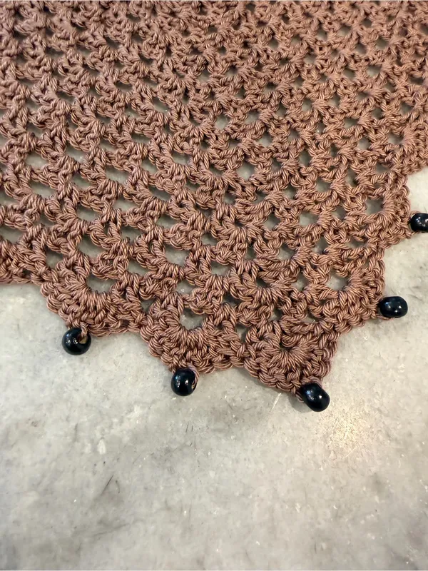 Handmade Crochet Wood Beaded Kerchief Head Scarf Cotton Boho Bandana Cottagecore - Image 3