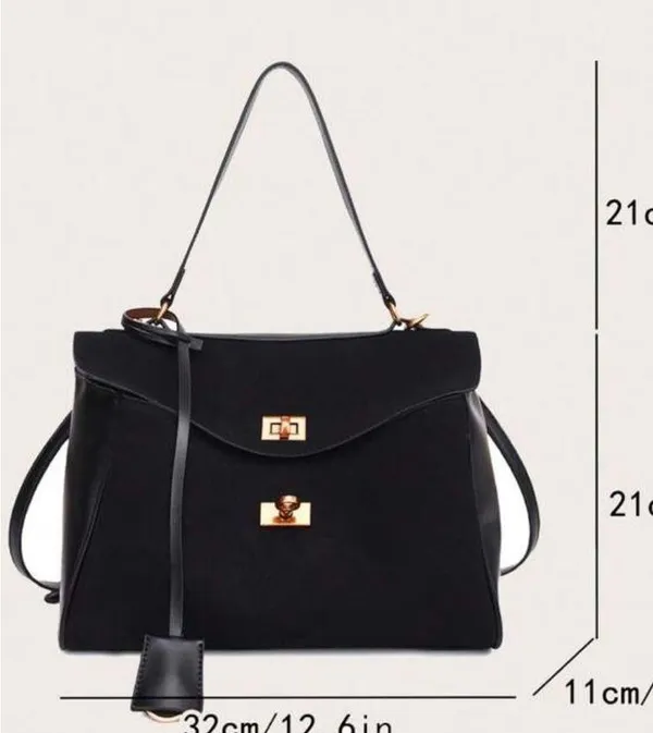 Black faux suede & faux leather contrast tote shoulder bag / handbag purse - Image 2