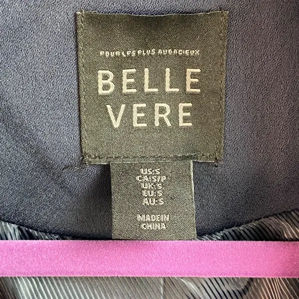 Belle Vere Navy Blue Belted Trench Coat Jacket Unique‎ Sleeves Satin Feel Sz S - Image 5