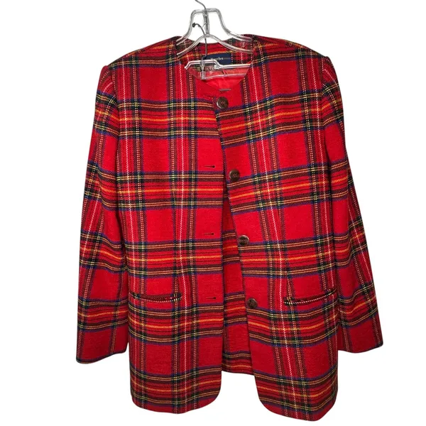 VTG Breeches Red Tartan Plaid Skirt‎ Suit Set Womens 8 Wool Blend Blazer Skirt - Image 16