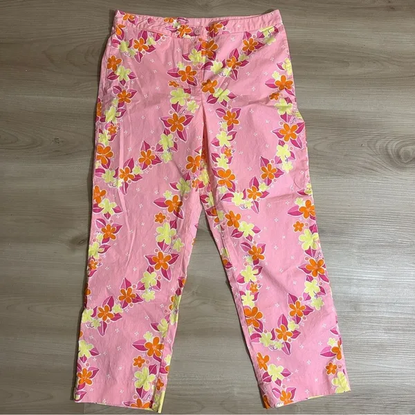 Lilly Pulitzer Crop Pants Pink 6 Women Floral Bi-Stretch Tropical Summer - Image 10