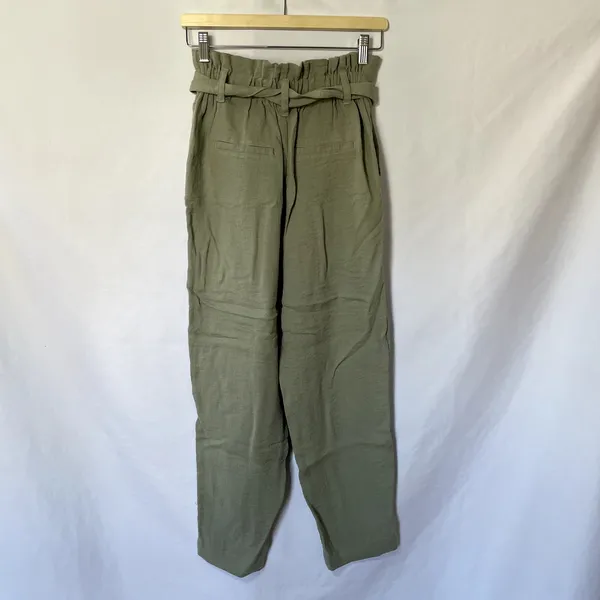 a new day sage green‎ paperbag trousers straight leg women's size XS rayon nylon - Image 6