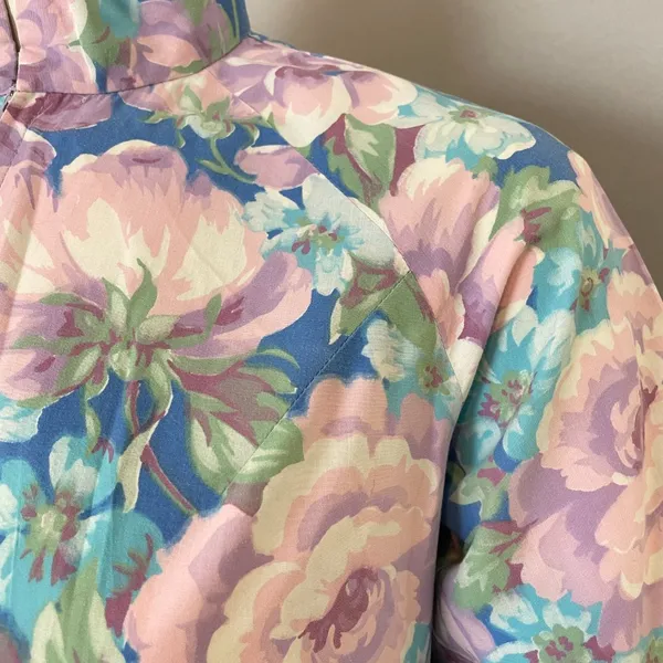Vintage Handmade Housedress Floral Dress Purple Blue‎ Zip-Front Stand-Up Collar - Image 5