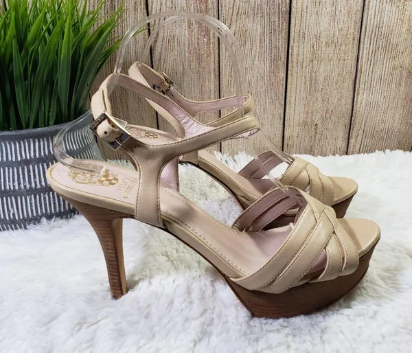 VINCE CAMUTO Women's Size 9.5 Wide Beige Ankle Strap, Open Toe Heels - Image 7
