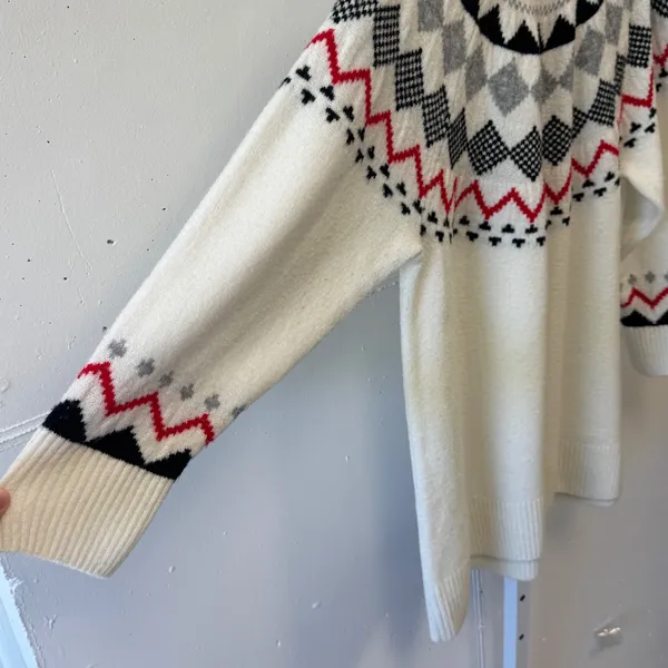 Vince Camuto Fair Isle Mock Neck Sweater Ivory Black Red Geometric Yoke 2X - Image 4
