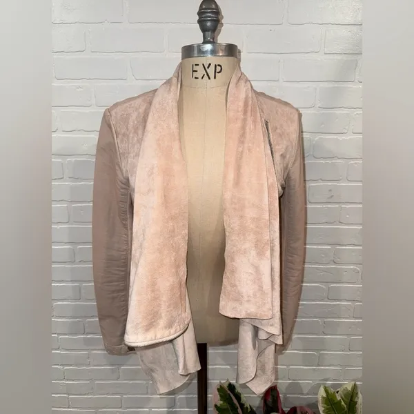 Blank NYC Soft Pink Vegan Leather/Suede Asymmetrical Zip Drape Moto Jacket - Image 2