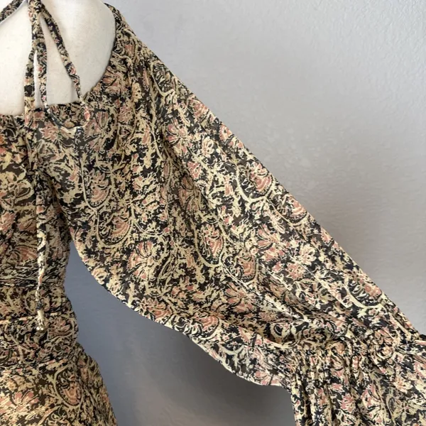 Free People Aglow Cutout Midi Maxi Dress Size L Ditsy Floral Long Puff Sleeves‎ - Image 4
