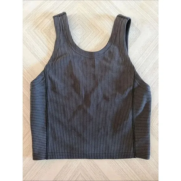 Lululemon Ribbed Softstreme Cropped Tank Gray Black Size 0 V-Neck Peach Fuzz - Image 6