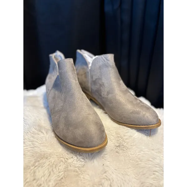 Grey Faux Suede Ankle Boots Pointed Toe Low Block Heel Rear Zip Size 6 - Image 3