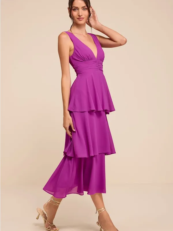 Lulus Celebration Time Purple Sleeveless Tiered Midi Dress purple small - Image 2