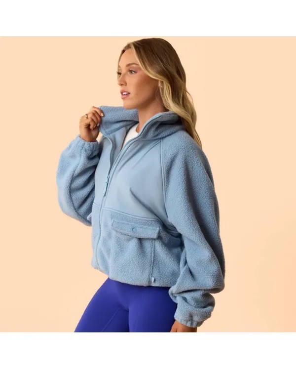NWT! Blogilates Women's Bonfire Fleece Full Zip Jacket - Light Blue Size XS - Image 10