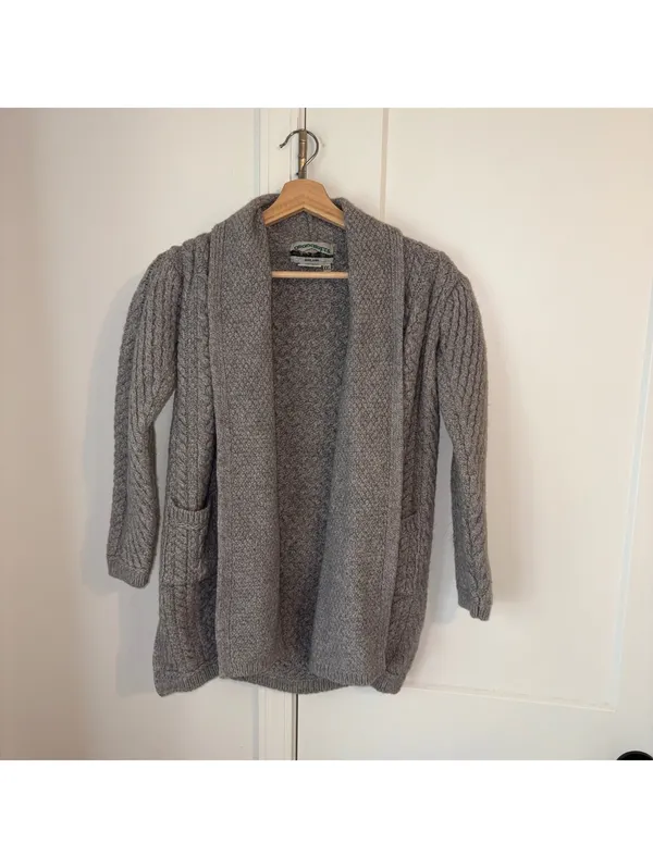 Aran Crafts $150 100% Merino Wool Oversized Woman’s XXS open cardigan Gray - Image 3