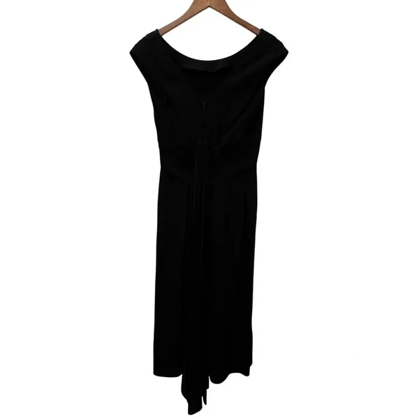 Vintage Kathleen Inc Dress Womens Size Medium Black Maxi Sheath Ruched Pleated - Image 6