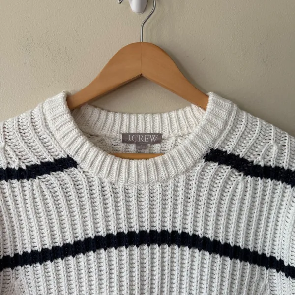J.Crew Women 100% Cotton Sweater S White Blue Striped Cropped Pullover Nauica - Image 8