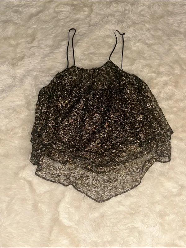 Urban Outfitters Sparkle Metallic Camisole Top - Black & Gold - Image 3