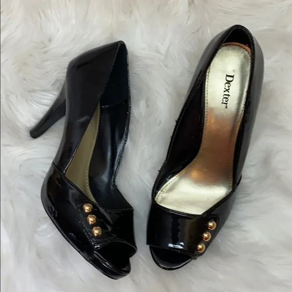 Dexter Patten Black Heels with Gold Buttons 8 - Image 3