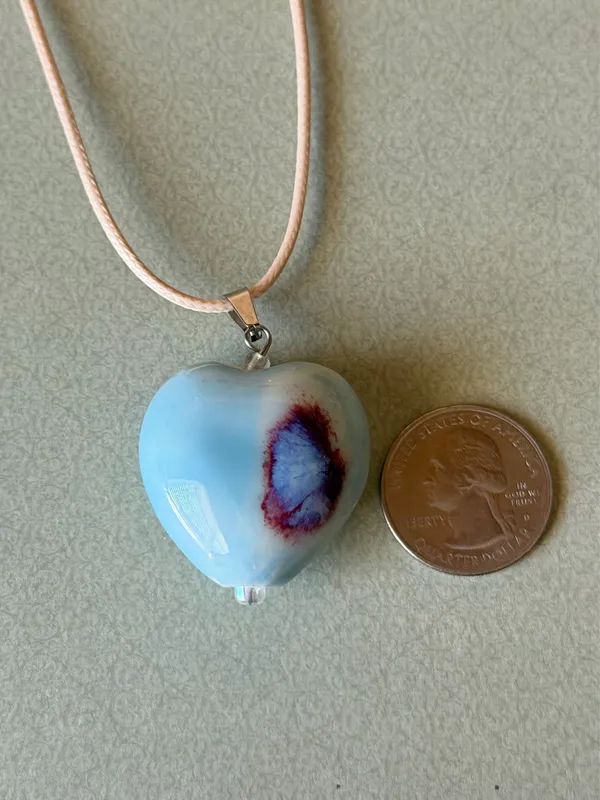 Handmade chunky large heart ceramic bead cute fairy boho whimsy necklace🩵 - Image 6