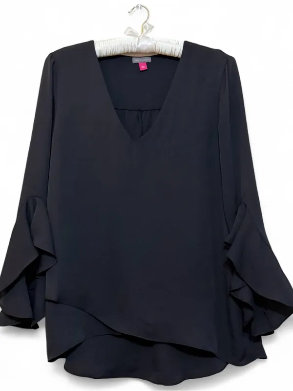 Vinci Camuto Women’s V-Neck 3/4 Sleeve Flutter Sleeve Black Blouse Size Large - Image 3